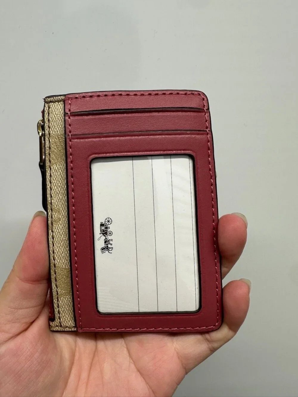 NWT! RARE! Coach F16107 Women Signature Mini Skinny ID Case In Light Khaki Rouge